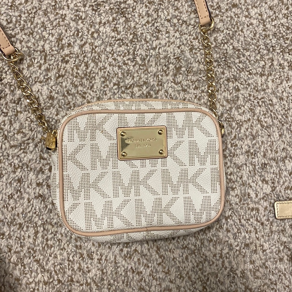 Michael Kors small monogram crossbody bag in vanilla